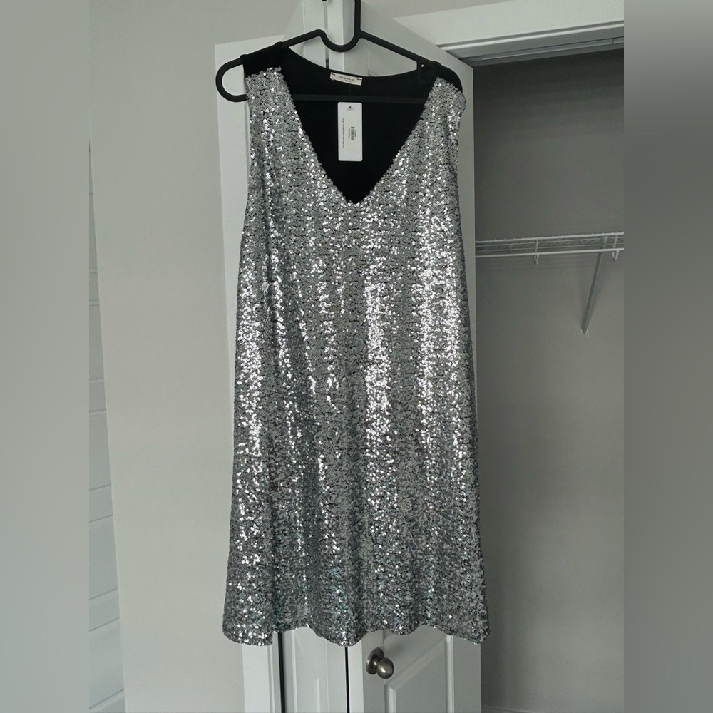 Silver Sequin V-Neck Dress